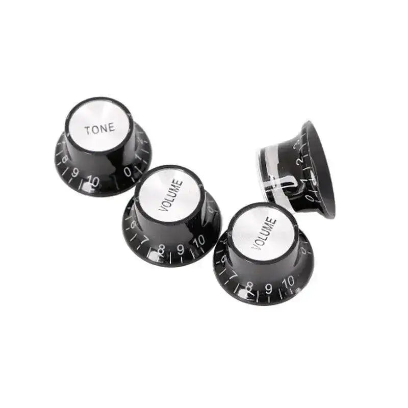 Guitar 2 Tone 2 Volume Control Knobs Silver Top Hat Aluminum