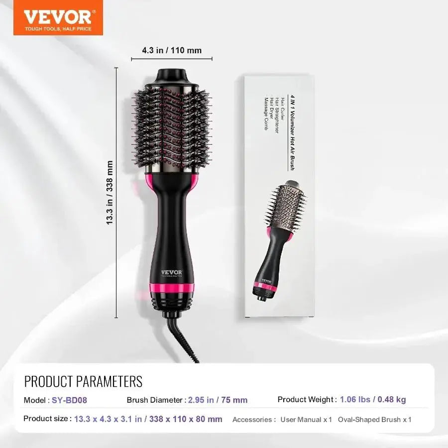 Hair Blow Dryer Brush Ionic Styler Volumizer Oval Barrel