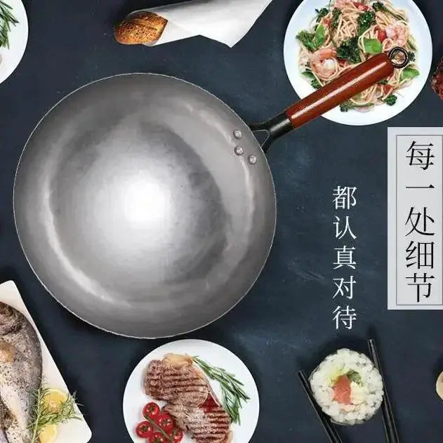 Handmade Chinese Iron Wok Large Non Stick Cooking Pan