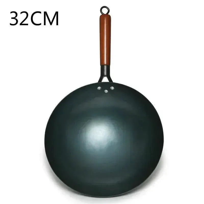 Handmade Traditional Chinese Iron Wok With Wooden Handle