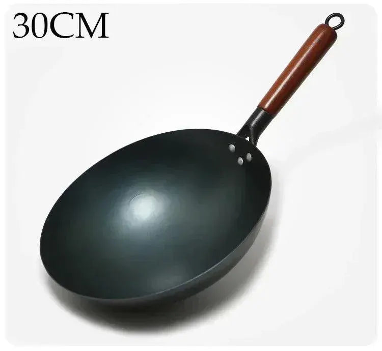 Handmade Traditional Chinese Iron Wok With Wooden Handle