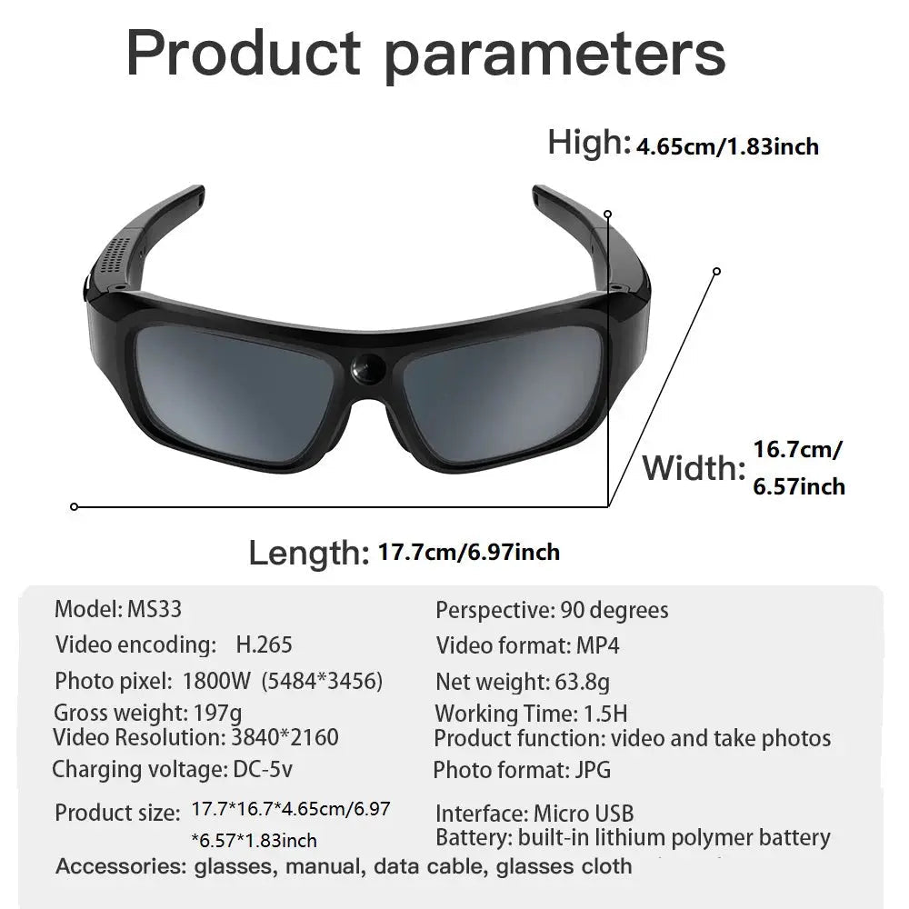 Hands Free 4K Glasses Camera for Driving