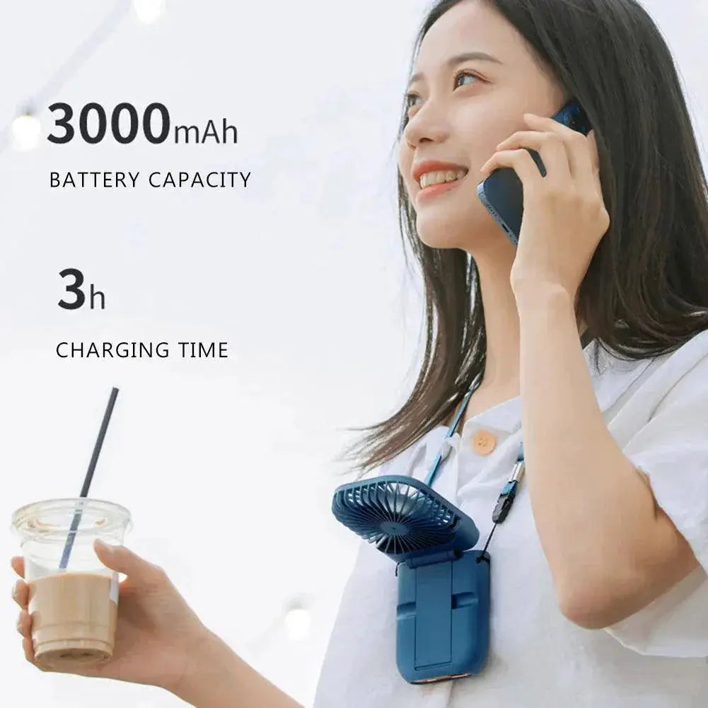 Hanging Neck Fan Mini Portable Folding Desktop Fan 3000mAh