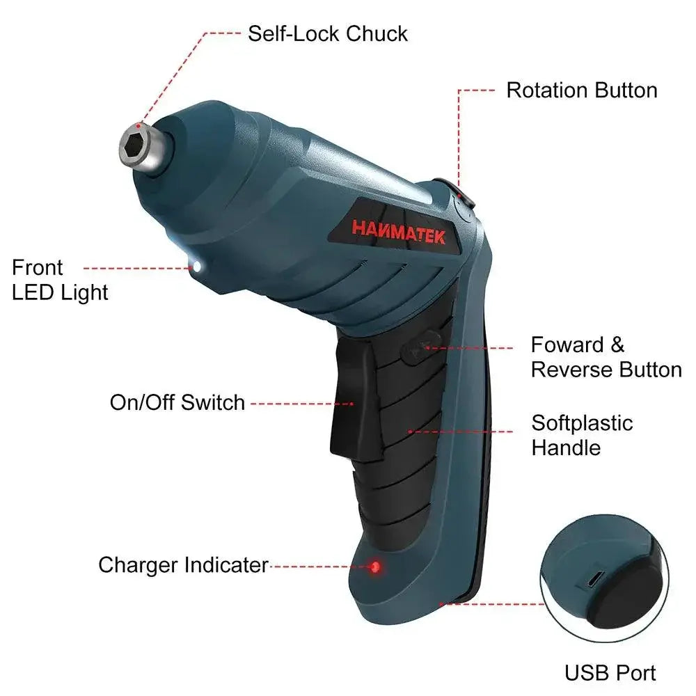 Hanmatek Mini Wireless Rechargeable Screwdriver Set With LED