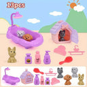 HappyPaws Cute Dog Pet Basket Family Toys Set -Imaginative Plays Festive Scenes.