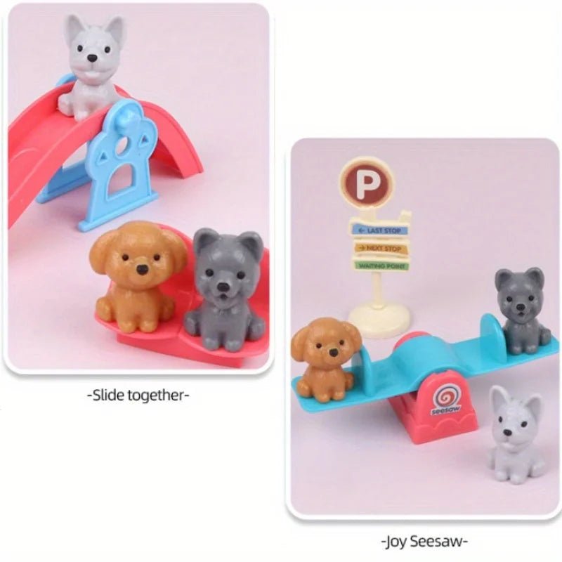 HappyPaws Cute Dog Pet Basket Family Toys Set - Imaginative Plays Festive Scenes.