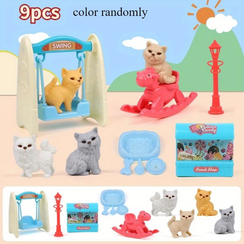 HappyPaws Cute Dog Pet Basket Family Toys Set - Imaginative Plays Festive Scenes.