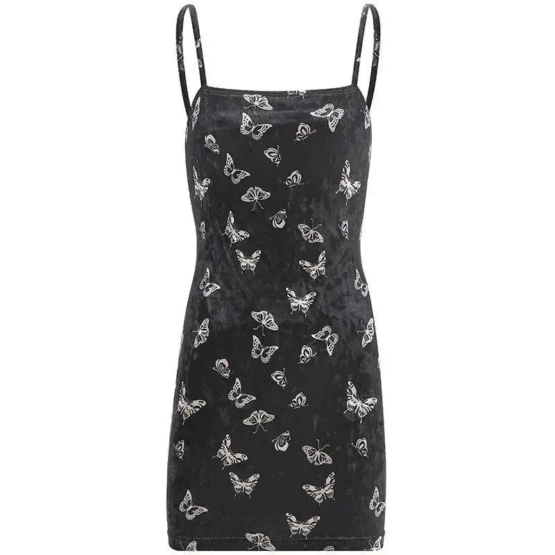 Harajuku Gothic Black Spaghetti Strap Backless Dress