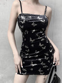 Harajuku Gothic Black Spaghetti Strap Backless Dress