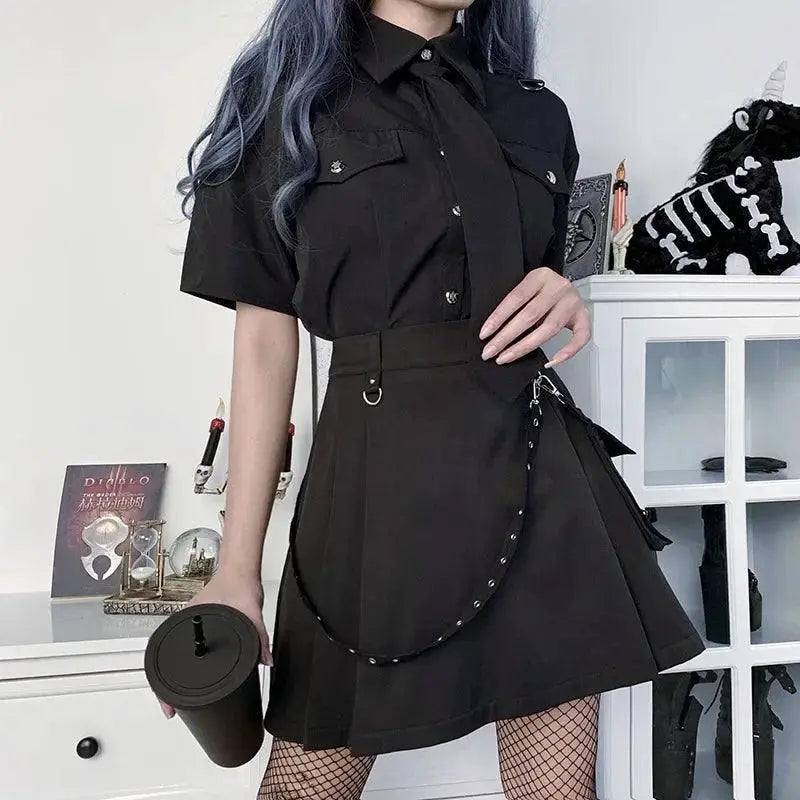 Harajuku Punk Gothic Patchwork High Waist Black Skirt