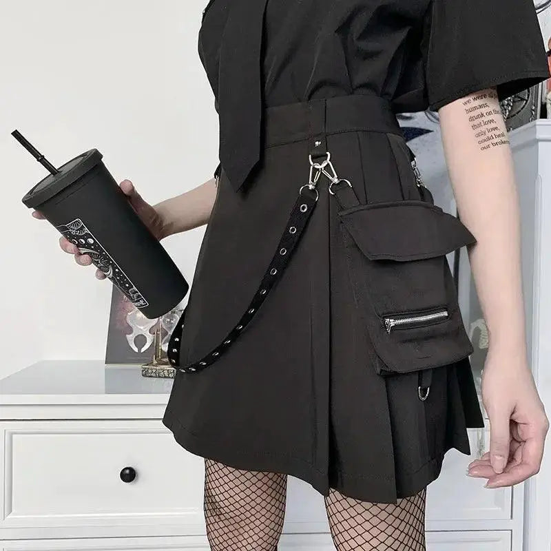 Harajuku Punk Gothic Patchwork High Waist Black Skirt