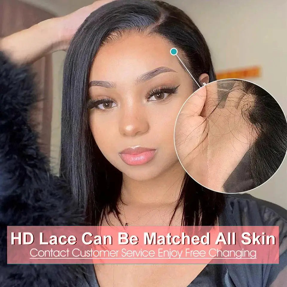 HD Lace Bob Wig Glueless Straight Human Hair 180 Density