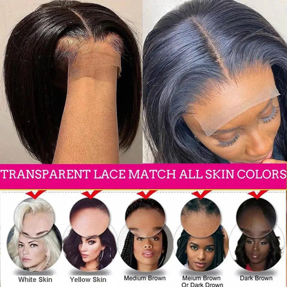 HD Lace Bob Wig Glueless Straight Human Hair 180 Density