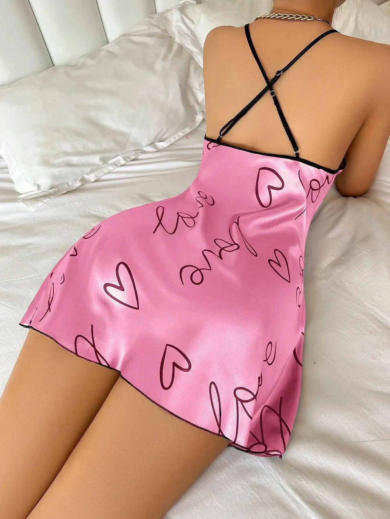 Heart Print Nightdress Cozy Women Sleepwear Fashion