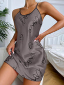 Heart Print Nightdress: Stylish Sleepwear with Criss Cross Back