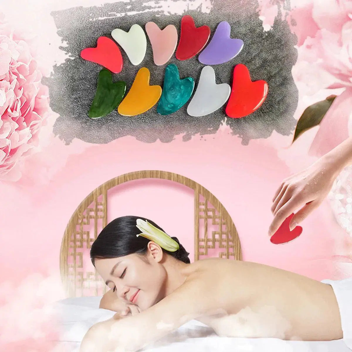 Heart Shape Resin Gua Sha Acupoint Massage Tool Kit