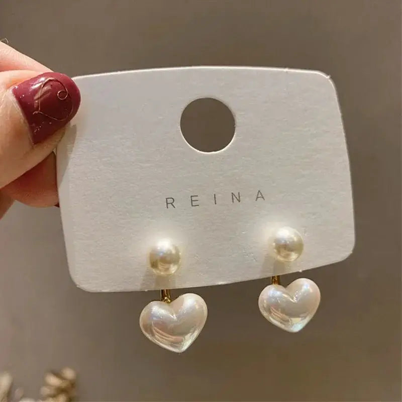 Heart Shaped Pearl Drop Earrings For Women Fashion Jewelry