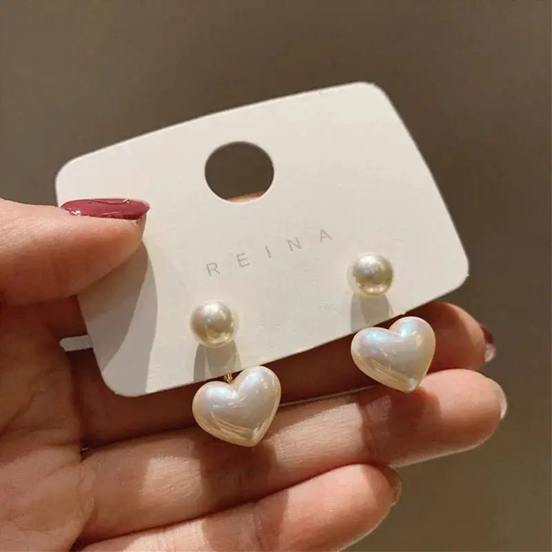 Heart Shaped Pearl Drop Earrings For Women Fashion Jewelry