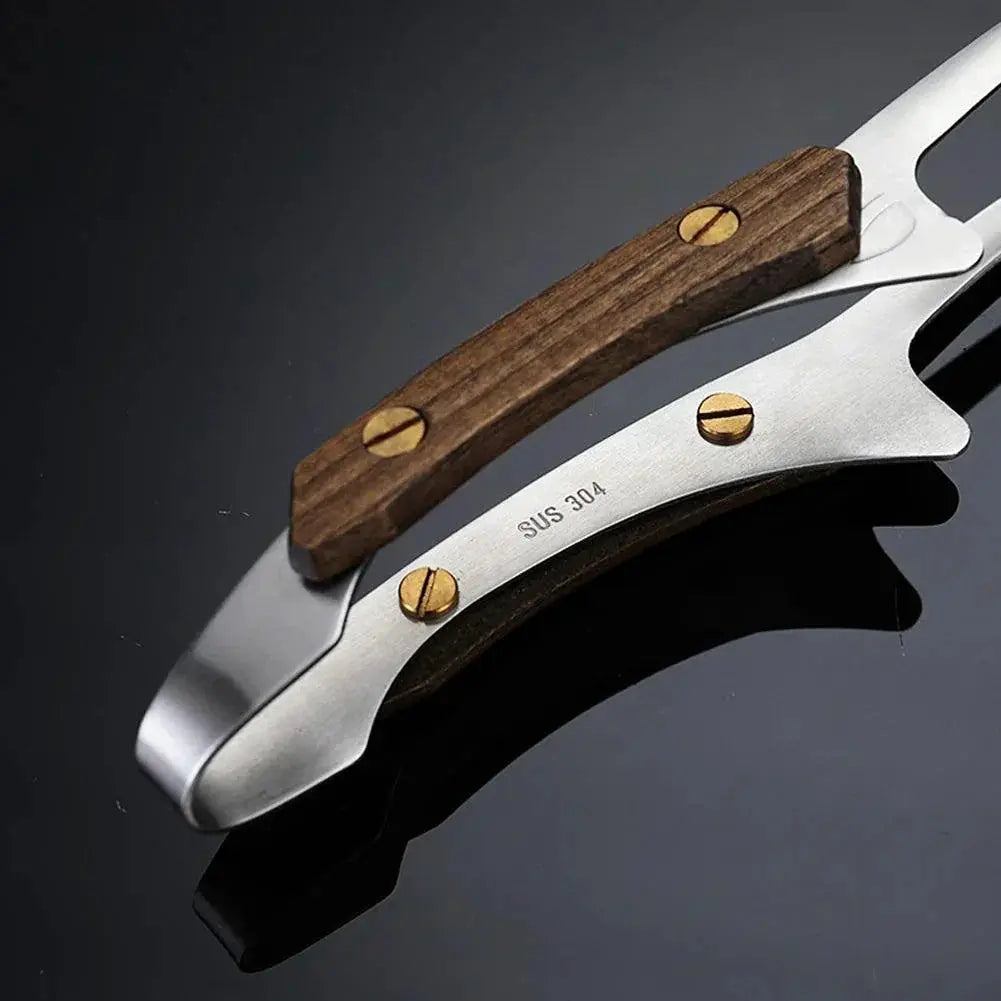 Heat Resistant 304 Stainless Steel BBQ Tongs Wooden Grip