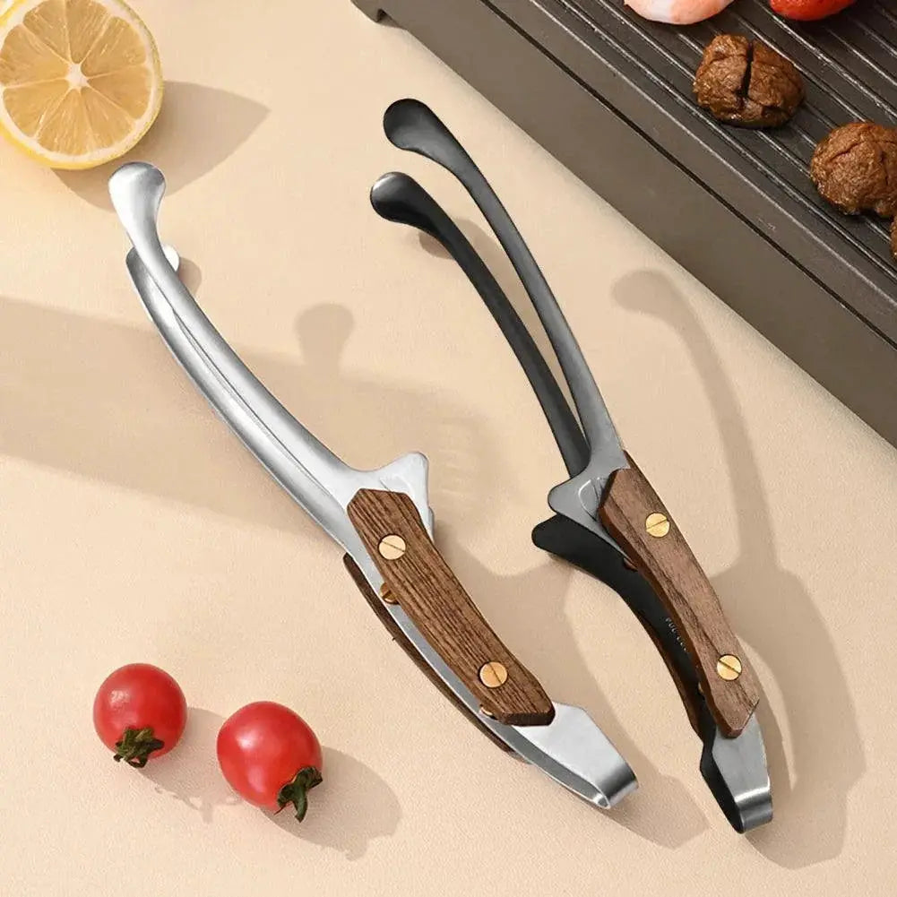 Heat Resistant 304 Stainless Steel BBQ Tongs Wooden Grip