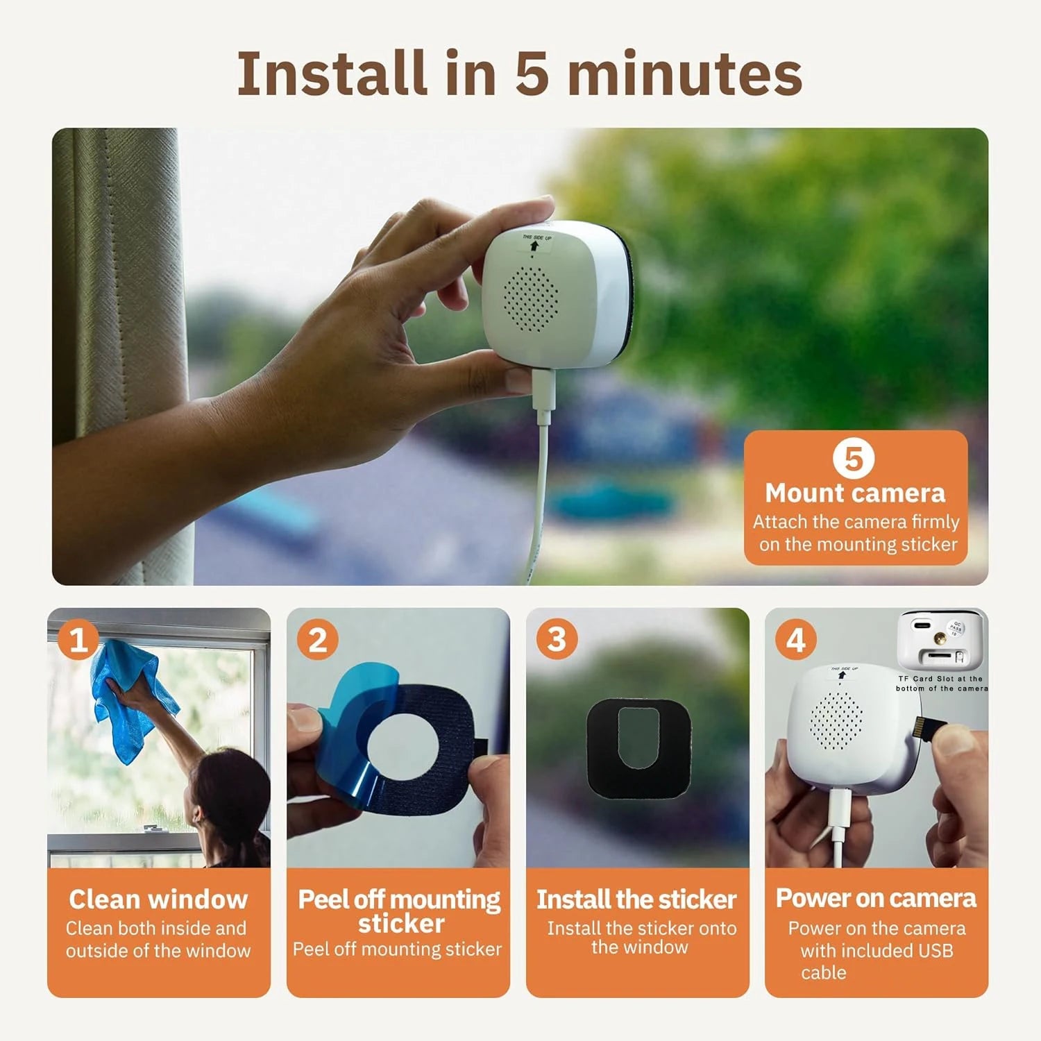 HEIYOUCAM Window Camera - Dual WiFi 3MP HD Full Color Night Vision Through Glass