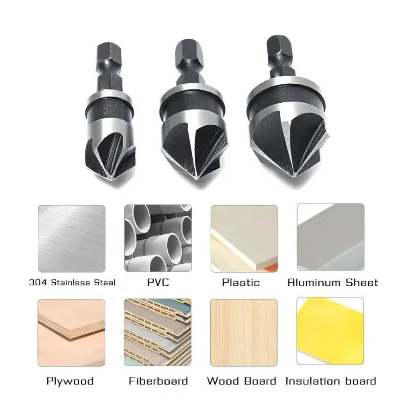 Hex Shank Countersink Drill Bit Set For Wood And Soft Metals