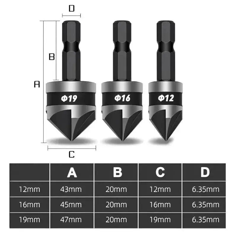 Hex Shank Countersink Drill Bit Set For Wood And Soft Metals