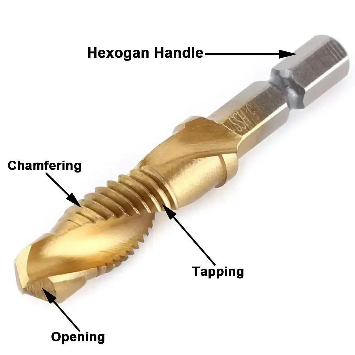 Hex Shank Titanium Plated HSS Tap Drill Bit Set Metalworking