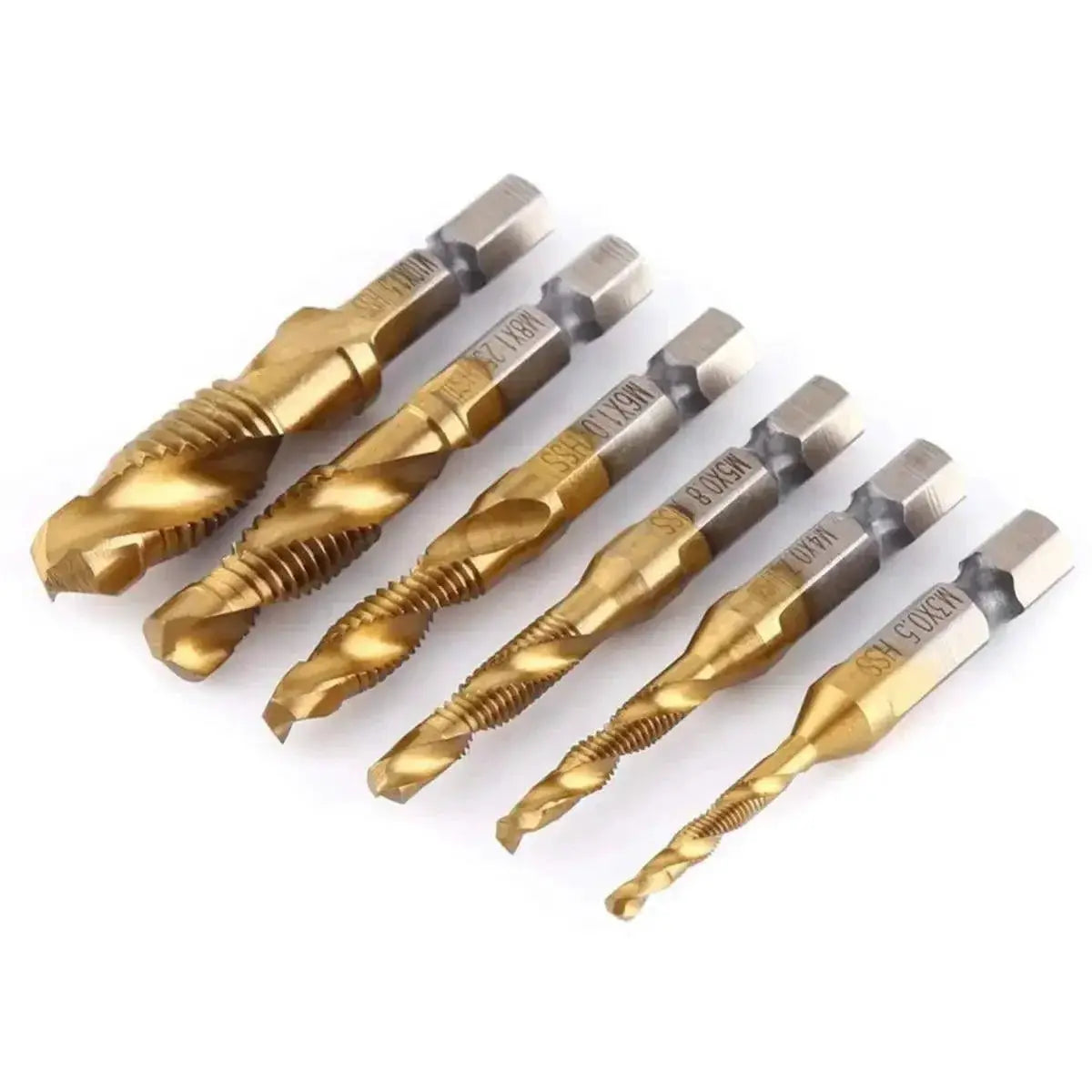 Hex Shank Titanium Plated HSS Tap Drill Bit Set Metalworking