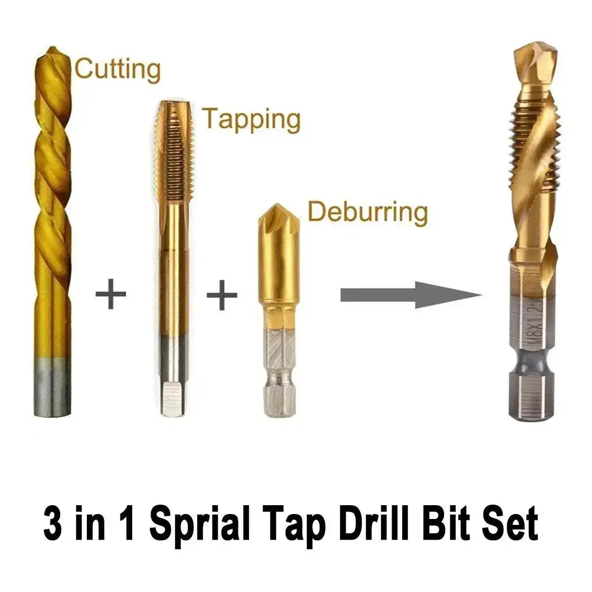Hex Shank Titanium Plated HSS Tap Drill Bit Set Metalworking