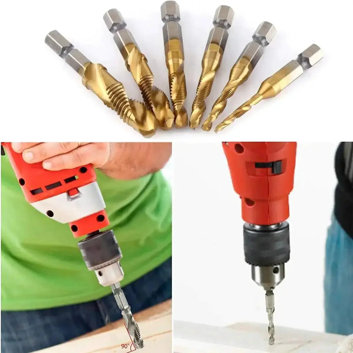 Hex Shank Titanium Plated HSS Tap Drill Bit Set Metalworking