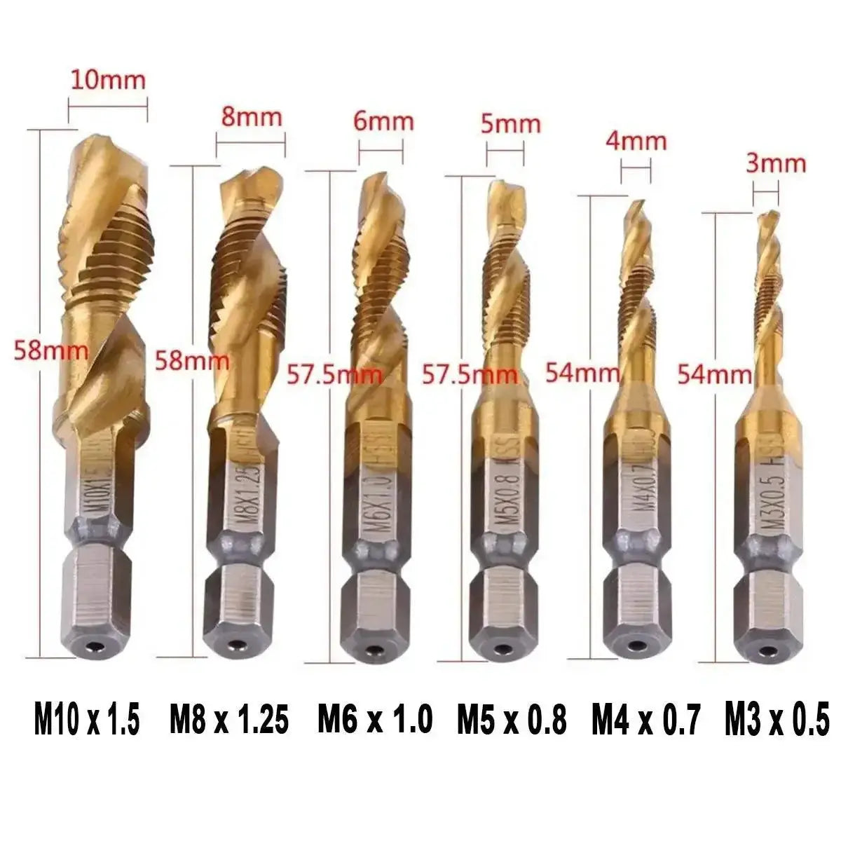 Hex Shank Titanium Plated HSS Tap Drill Bit Set Metalworking