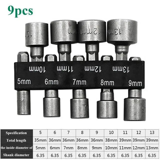 Hex Socket Nut Driver Set Screwdriver Bits Gray Wrenches
