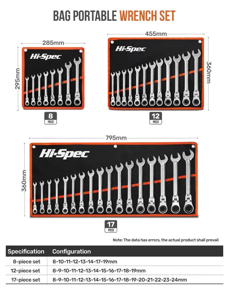 Hi - Spec Adjustable Torque Ratchet Set 8 - 19mm For Bikes Quick Fixes