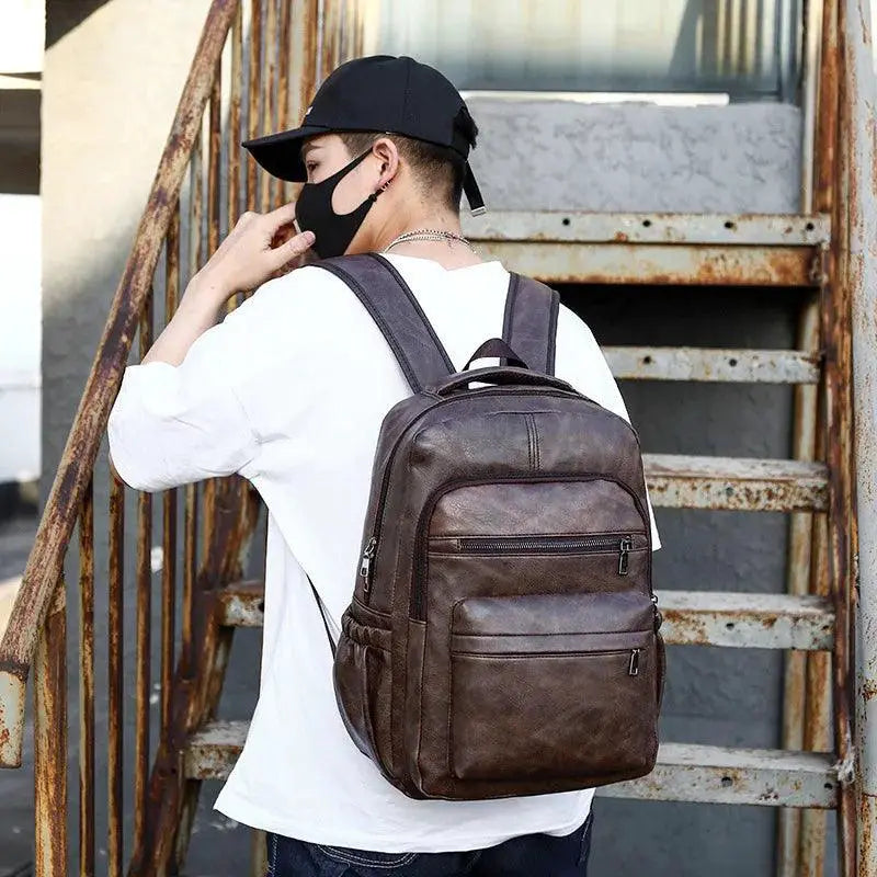 USB Charging Backpack For Men PU Leather Laptop Daypack