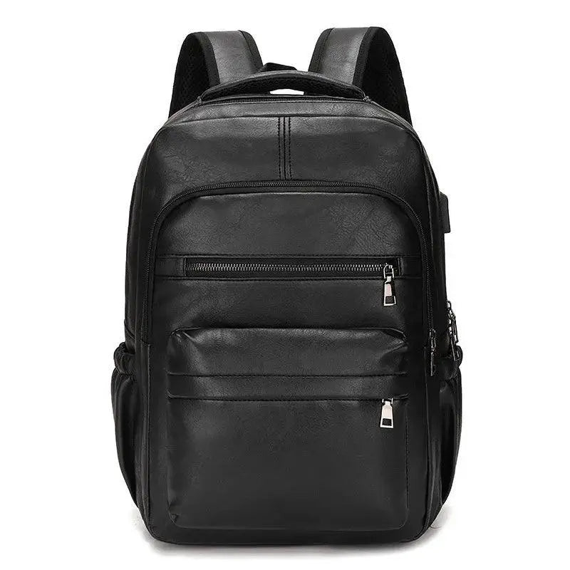 USB Charging Backpack For Men PU Leather Laptop Daypack