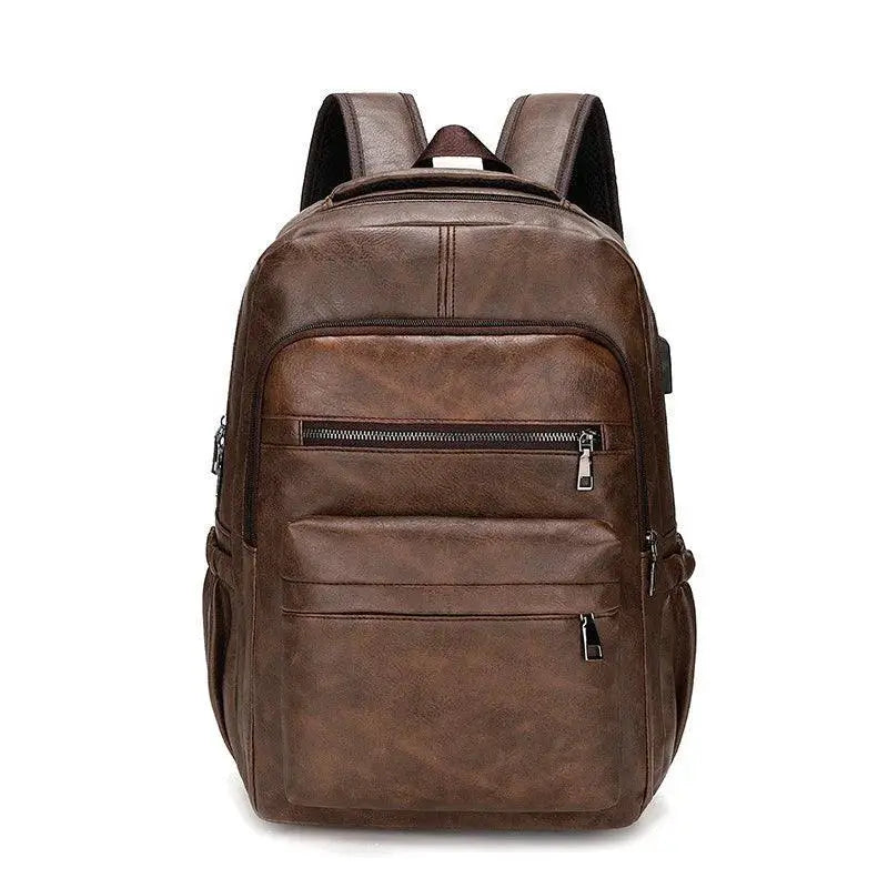 USB Charging Backpack For Men PU Leather Laptop Daypack