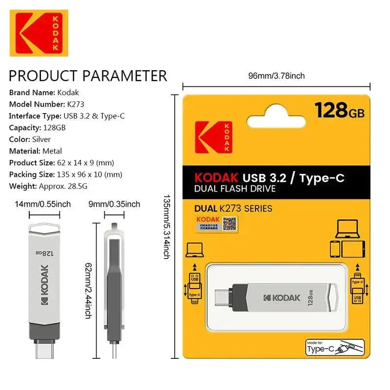 Kodak High Speed Metal USB Flash Drive for Data Storage