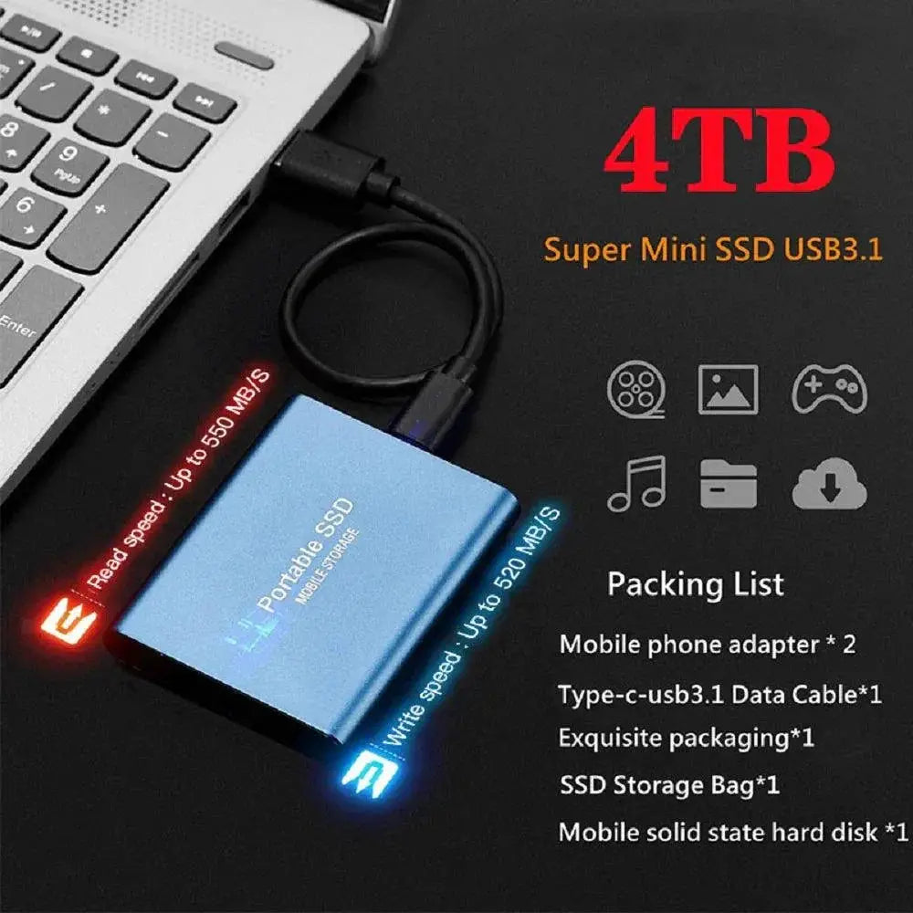 High Speed Portable SSD 1TB 2TB Fast External Drive