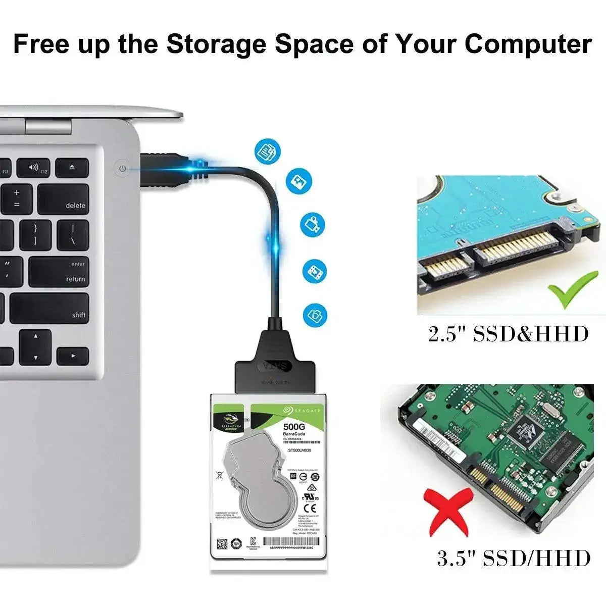 High Speed SATA to USB Adapter for 2.5 Inch SSD HDD UASP