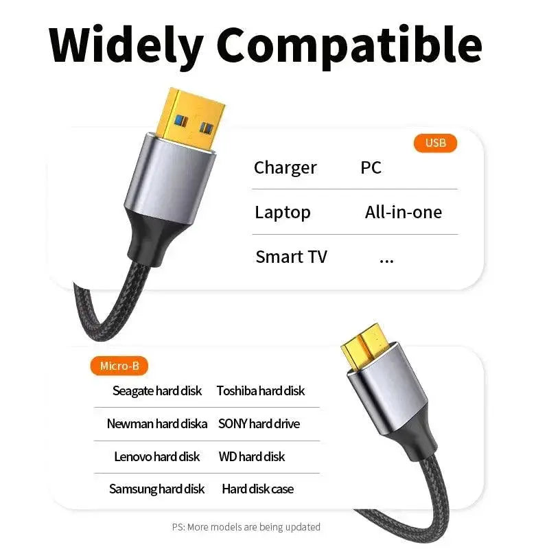 High Speed USB Micro B Cable for Samsung HDD SSD Transfer