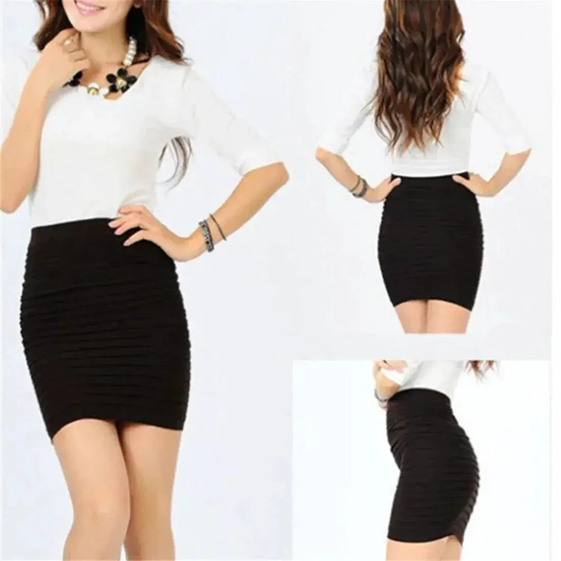 High Waist Elastic Pleated Office Skirt For Summer Chic