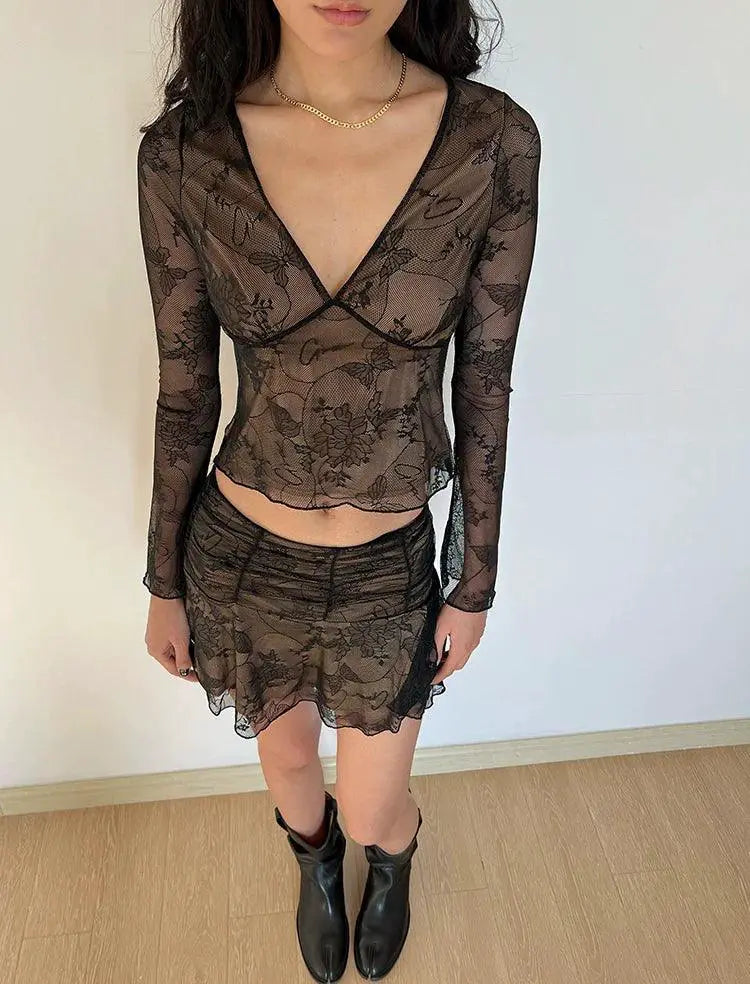 Highlife Lace Dress Elegant Deep V Neckline Detailing