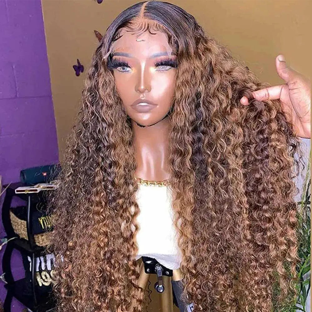 Highlight Ombre Curly Lace Front Human Hair Wig For Volume