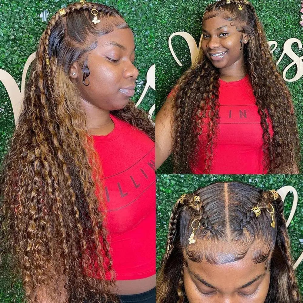 Highlight Ombre Curly Lace Front Human Hair Wig For Volume