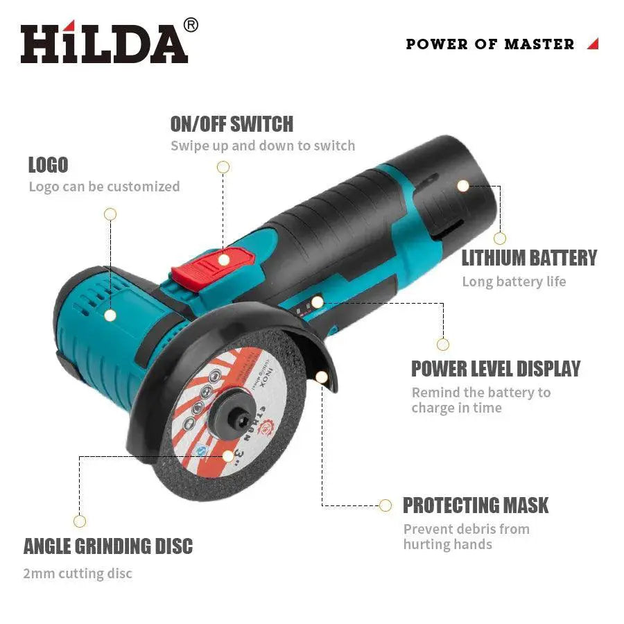 HiLDA 12V 3 Inch Electric Angle Grinder Mini Cutting Tool