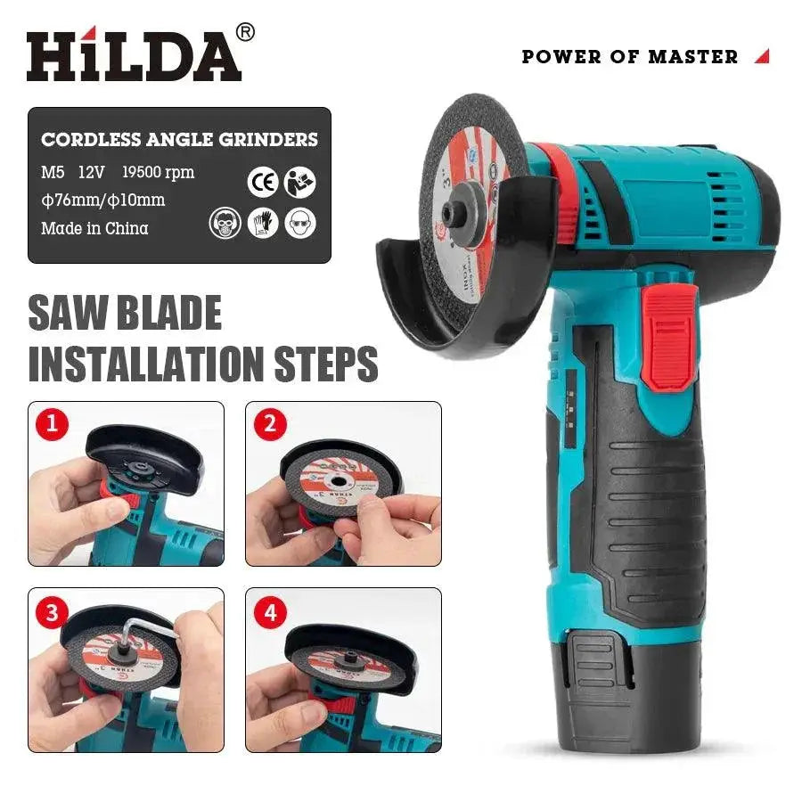 HiLDA 12V 3 Inch Electric Angle Grinder Mini Cutting Tool