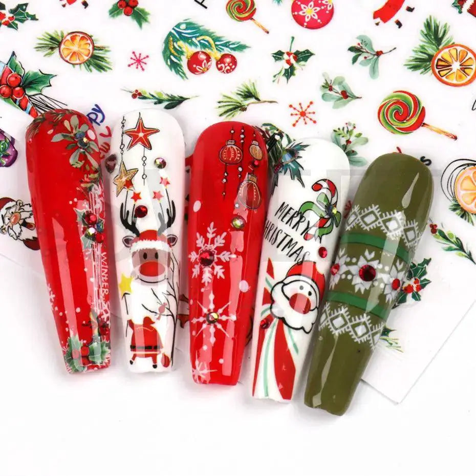 Holiday Nail Art Stickers Snowflakes Holly Santa Bird