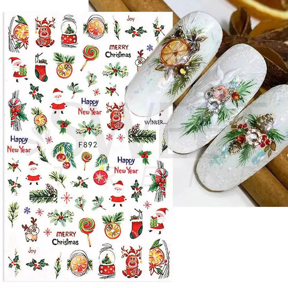 Holiday Nail Art Stickers Snowflakes Holly Santa Bird