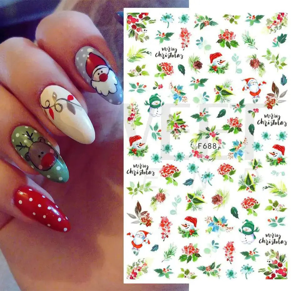 Holiday Nail Art Stickers Snowflakes Holly Santa Bird